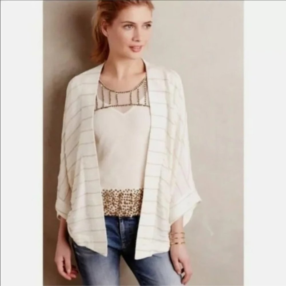 Dolan Shrug Womens Med Left Coast Collection Open Front Cardigan‎ White Striped